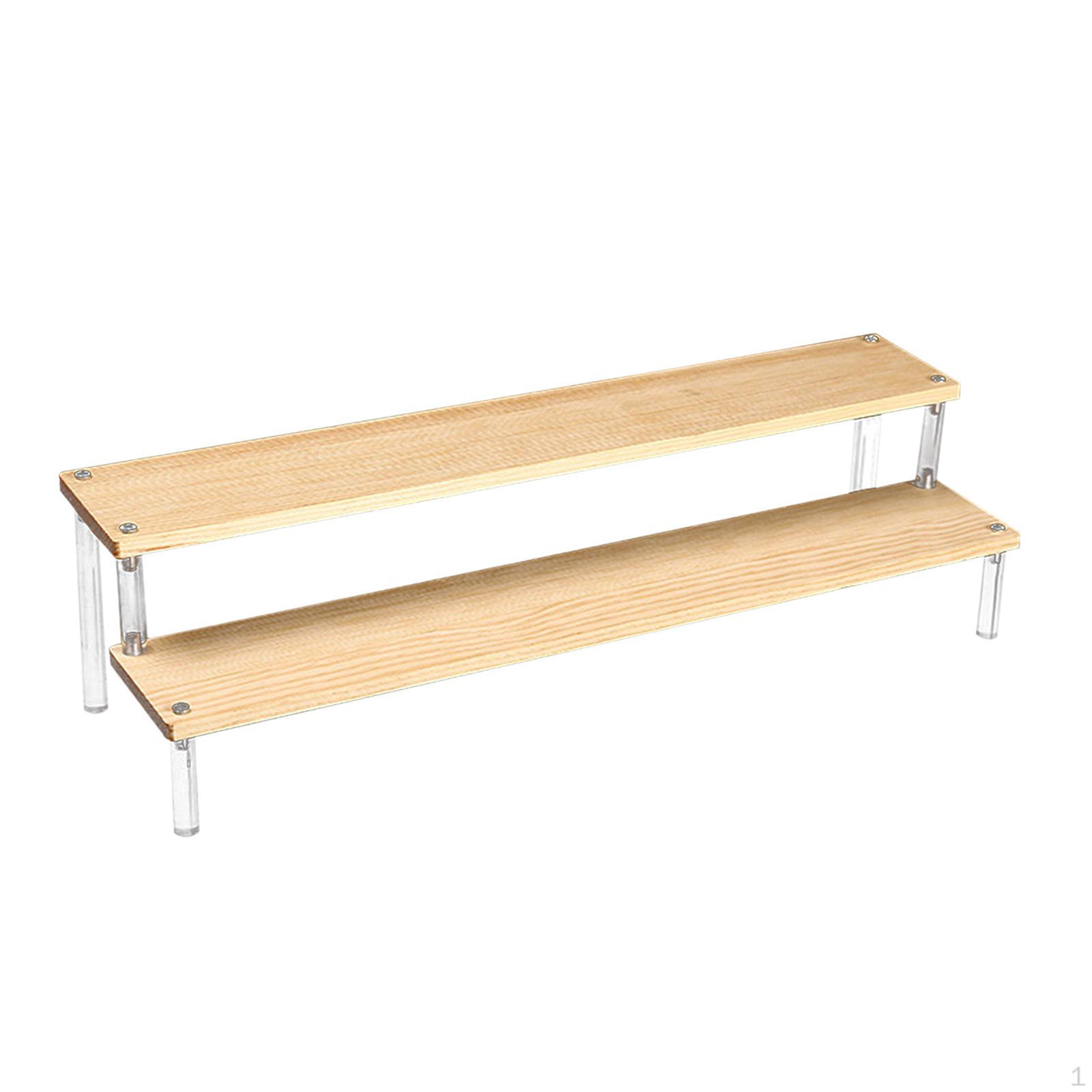 Clear Acrylic Display Riser Shelf Storage Dessert Organizer Wood Stand for Cosmetic 2 Tiers 990₽