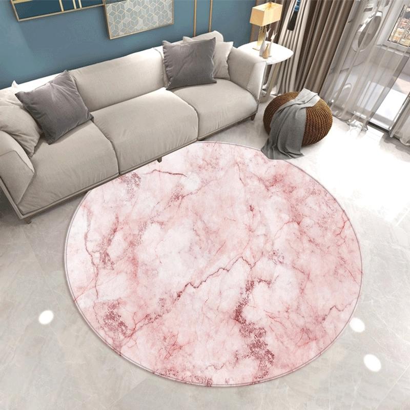 Marble Patterned Circular Carpet Bedroom Mat Dressing Room Living Room Rug Sofa Anti Slip Pad Home Decoration