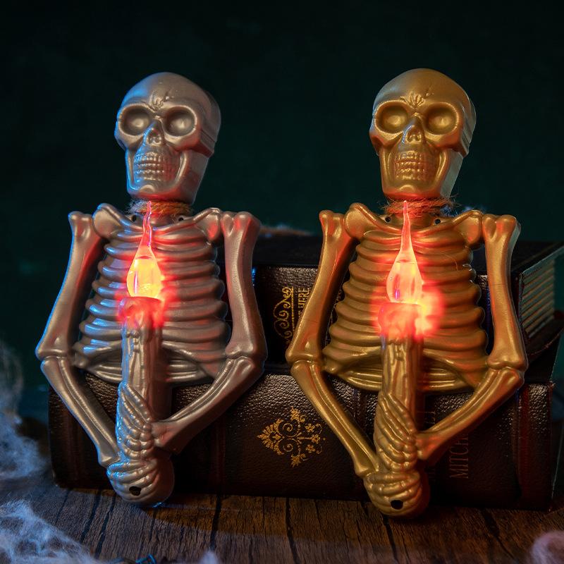 Halloween Decorative Skull Lamp LED Luminous Skull Candlestick Pendant Horror Atmosphere Decoration Props