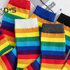 6 párů Unisex zimní ponožky Barevný duhový proužek Středová trubka Vysoká elasticita Udržujte v teple Protiskluzové tlusté párové ponožky Neformální sportovní ponožky