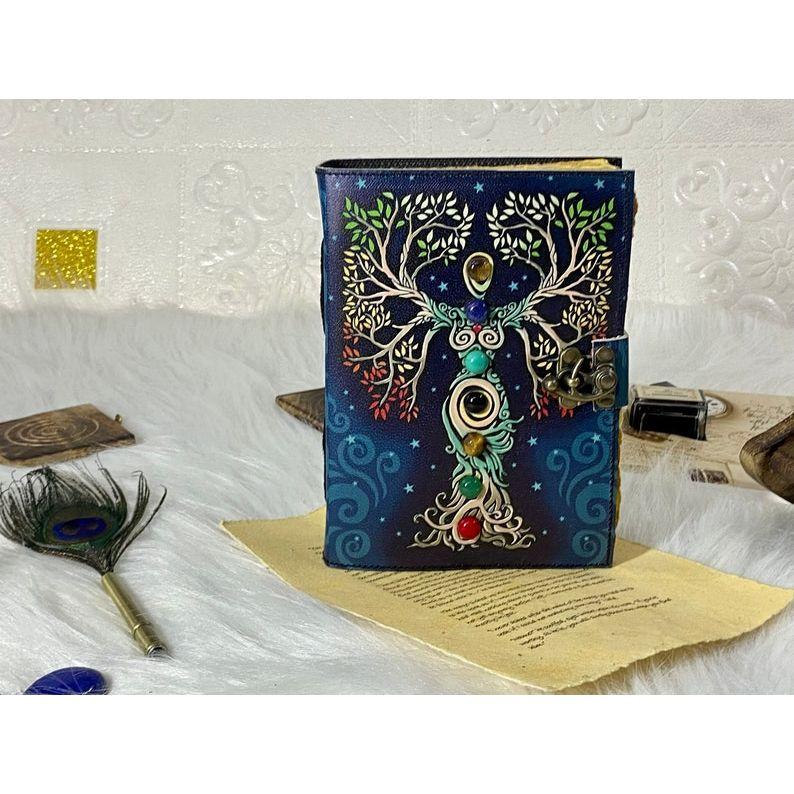 Mother of Earth Seven Stone Blank Spell Book of Shadows Handmade Grimoire Journal Junk Journal Tree of Life Journal Gifts for Christmas