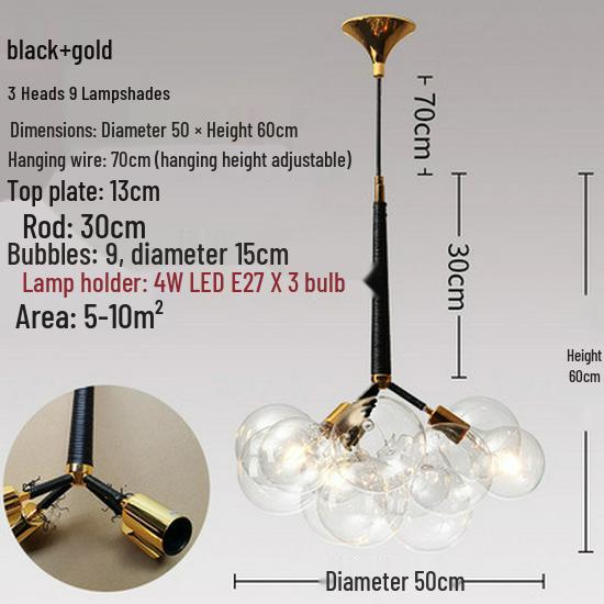 Nordic Romantic Bubble Lamp - Creative Glass Pendant for Children's Room, Living Room, or Restaurant.