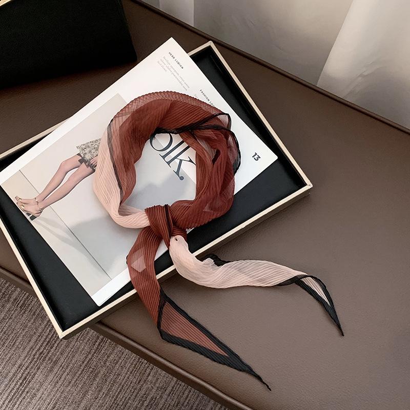 Folded silk scarf women's spring and summer new thin scarf small scarf versatile fashion commuter color matching small shawl tied bag streamer