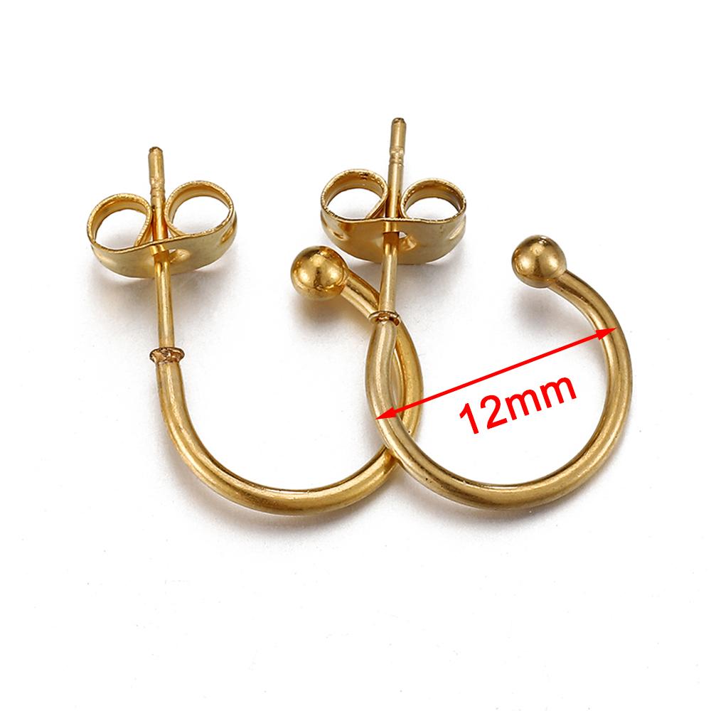 10pcs Stainless Steel Gold Plated C Shape Huggie Earring Posts Anti-allergy Stud Earrings Components for DIY Women Jewelry Gifts