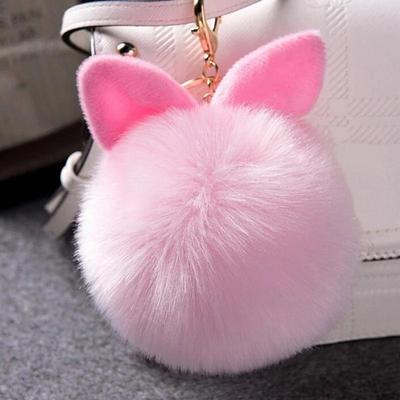 Coelhinho Coelho Bijuteria Chaveiro Pompom Fofo Mulheres Orelha Bola de Pelo Corrente Anéis Bolsa Femme Pom Chaveiro