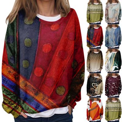 Women's Casual Fashion  Vintage Printed Long Sleeve O-Neck Sweatshirt Layer Pullover Top