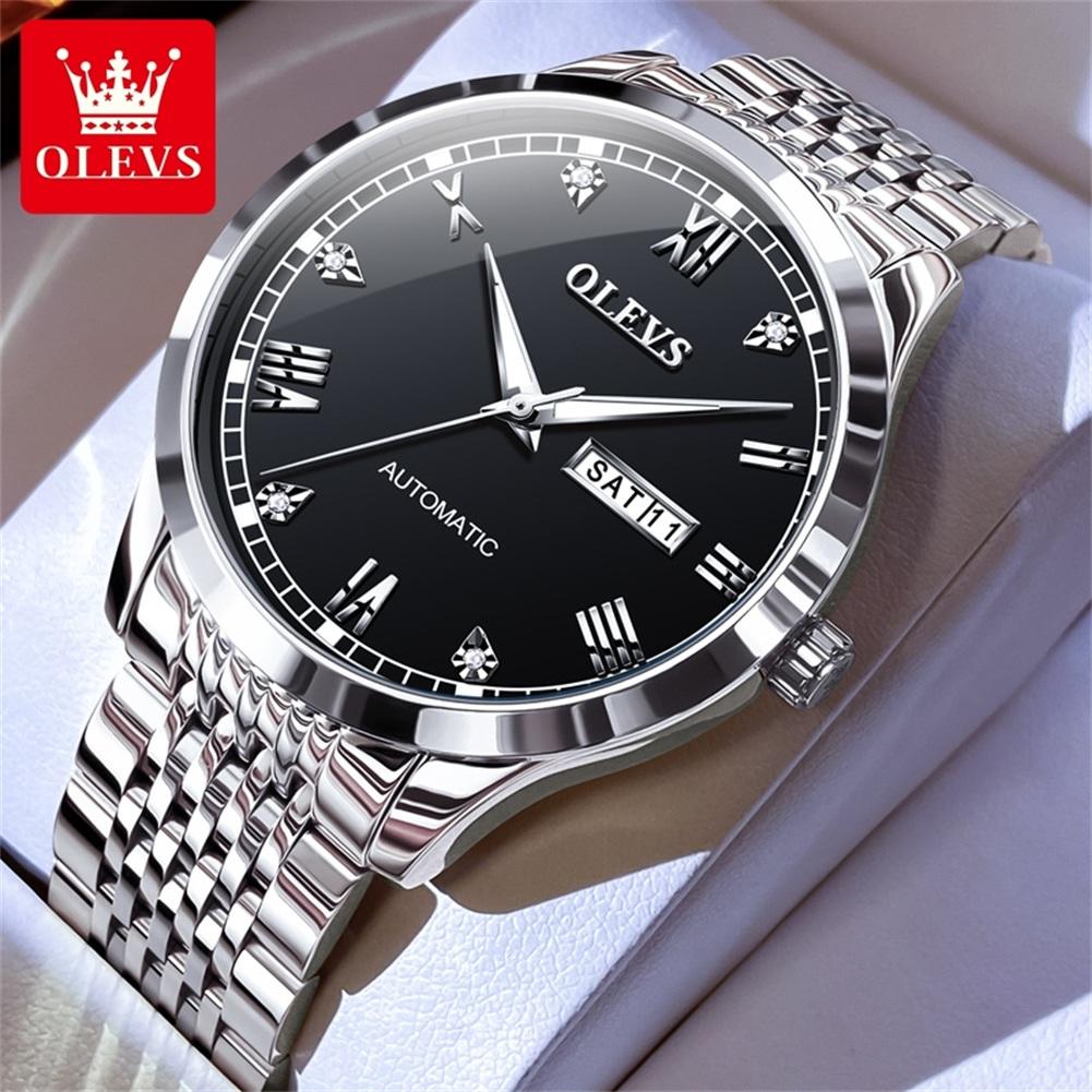 OLEVS Original Men's Watch Stainless Steel Dual Calenadr Classic Luxury Business Automatic Mechanical Wrist Watches for Man 6602