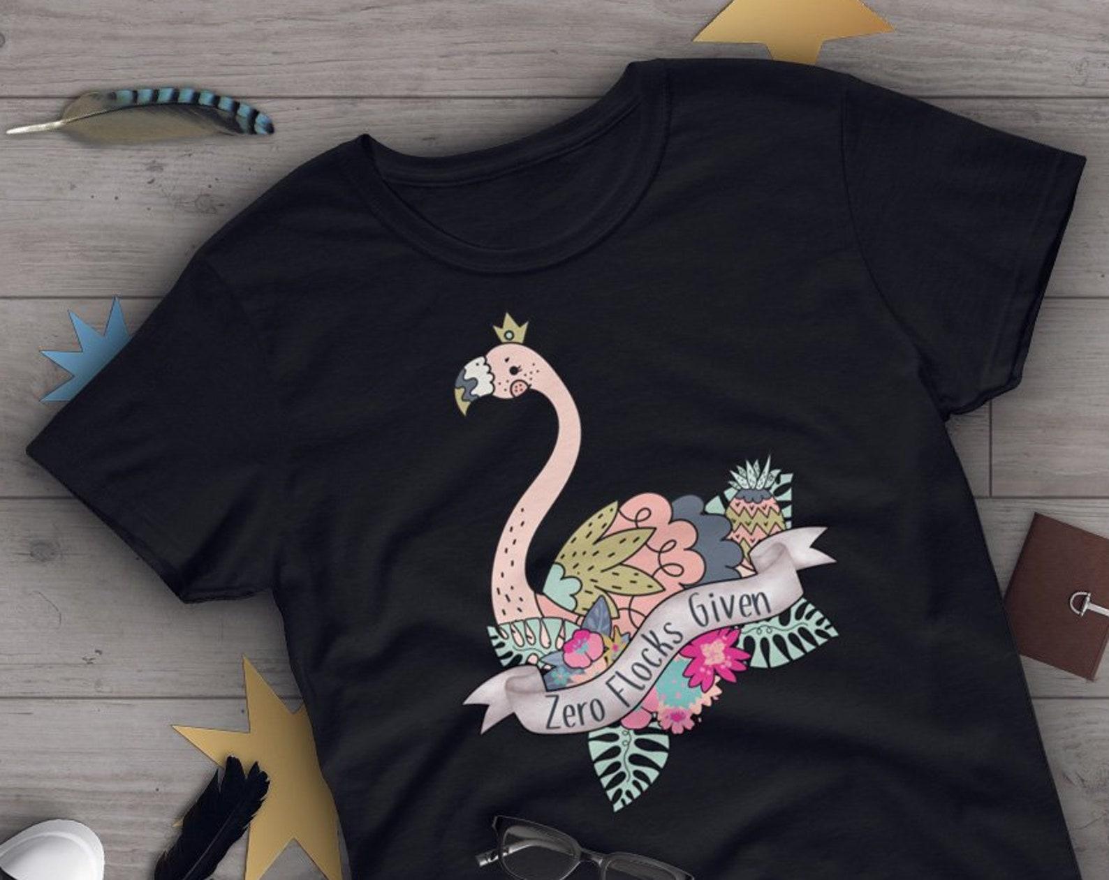 Zero Flocks Given Shirt, , Flamingo Lover Gift, Cute Flamingo T-shirt, Pink Flamingo Tshirt, Bird Graphic Tee, Funny Flamingo, Navy 100