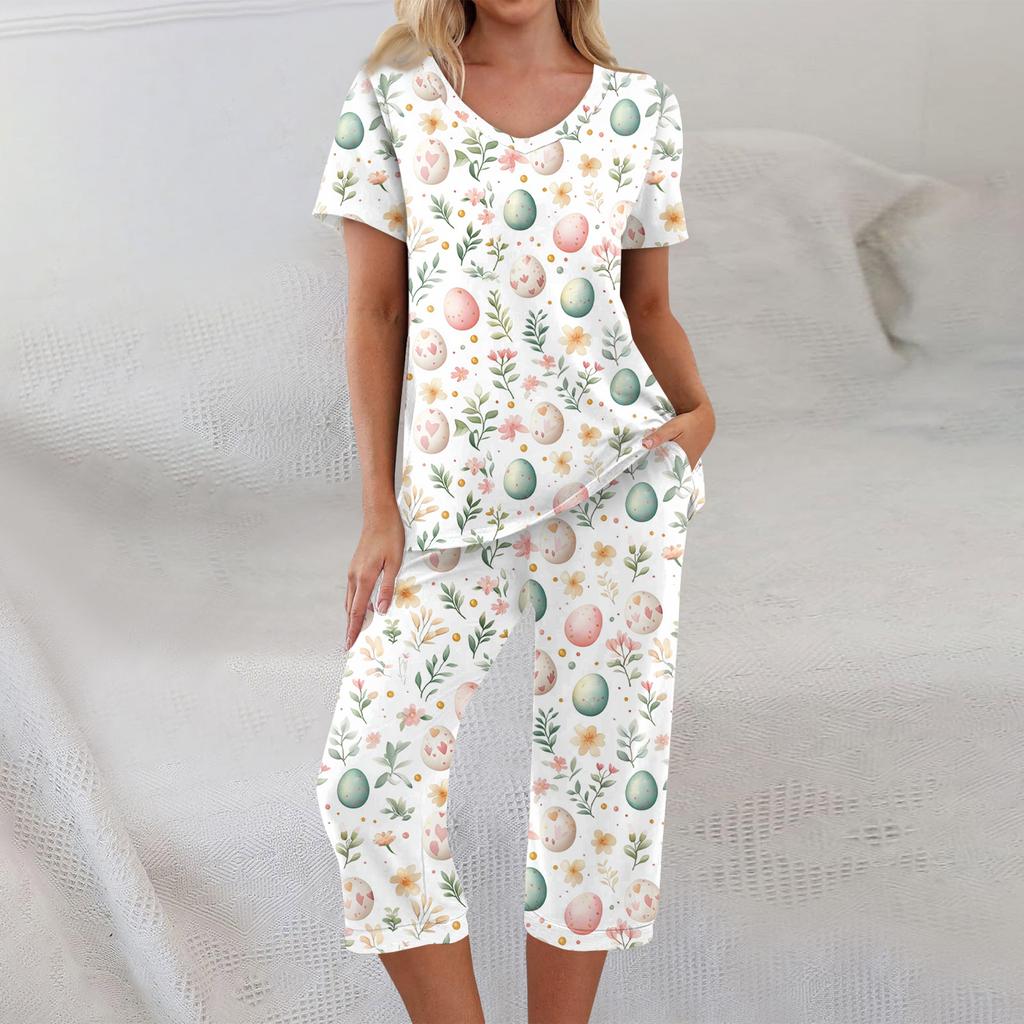 2 Piece Sets For Women Short Sleeve Top And Pants With Pockets Workout Soft  Print Sets