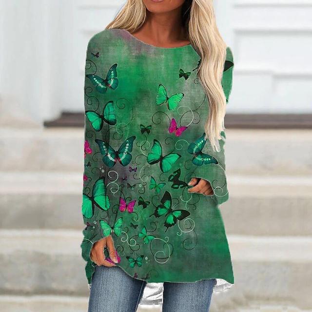 Móda Ženy Letní tričko Barevné tričko s potiskem motýla Outdoorové tričko s kulatým výstřihem volné Dámské Top Oblečení Plus velikosti S-5xl