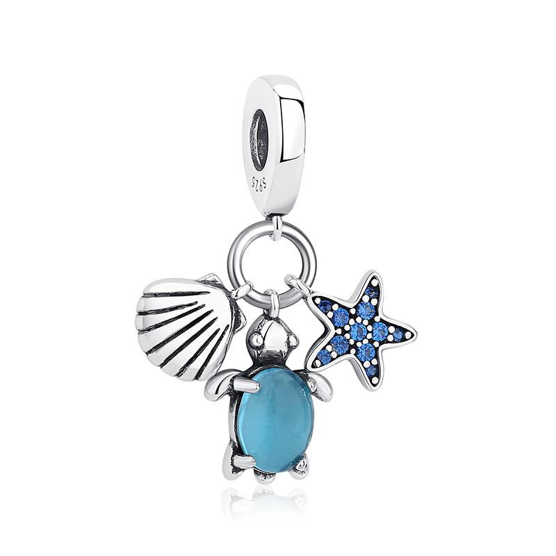 Original 925 Sterling Copper Charms Summer Sea Turtle Starfish Crystal Beads Fit Brand Bracelets Necklaces Women Diy Zircon