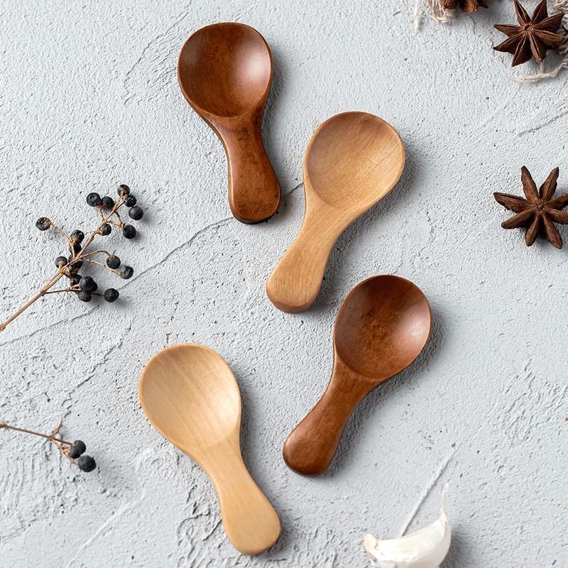 1PCS Mini Natural Wooden Spoon Scoop Tea Coffee Condiment Salt Seasoning Sugar Spoon Ice Cream Spoon