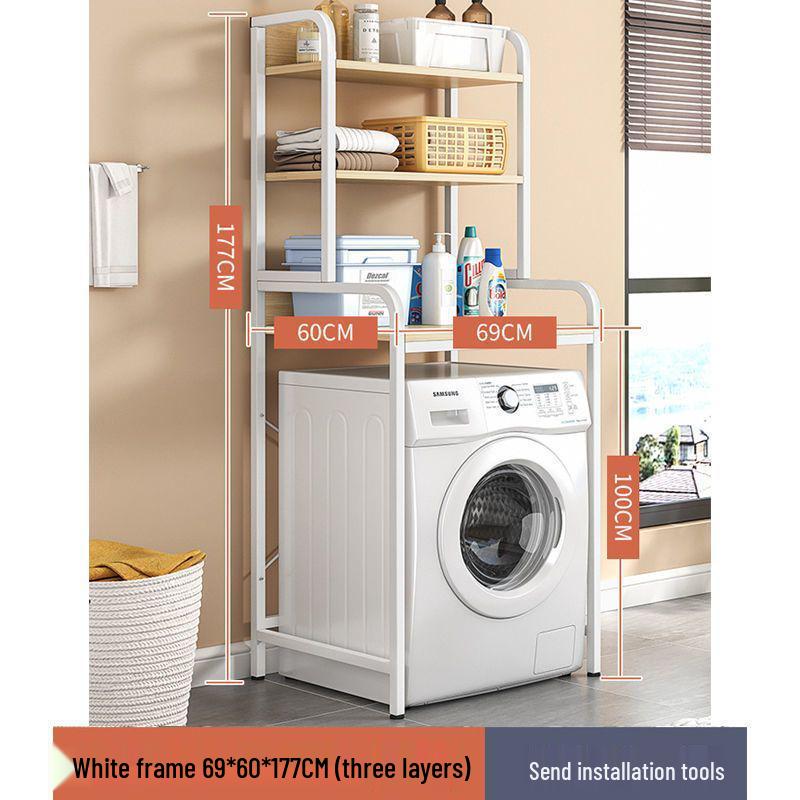 Multi-Layer Floor-Standing Adjustable Storage Rack with Trash Can Holder for Kitchen Use