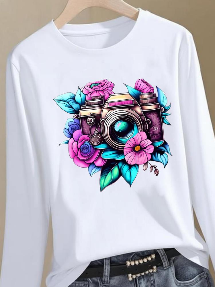 (Asian Size) Trend Style Cute Graphic Tee Women Autumn Winter Spring Casual Fashion Top O-neck Clothing Print T Shirt Long Sleeve T-shirts