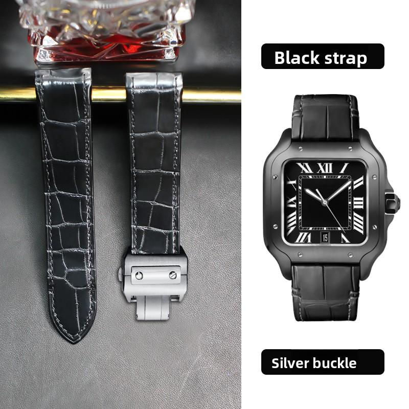 Hochwertiges Krokodil 20mm 23mm Echtes Leder Uhrenarmband Für Cartier Sandoz Santos 100 Herren Damen Faltschließe Uhrenband