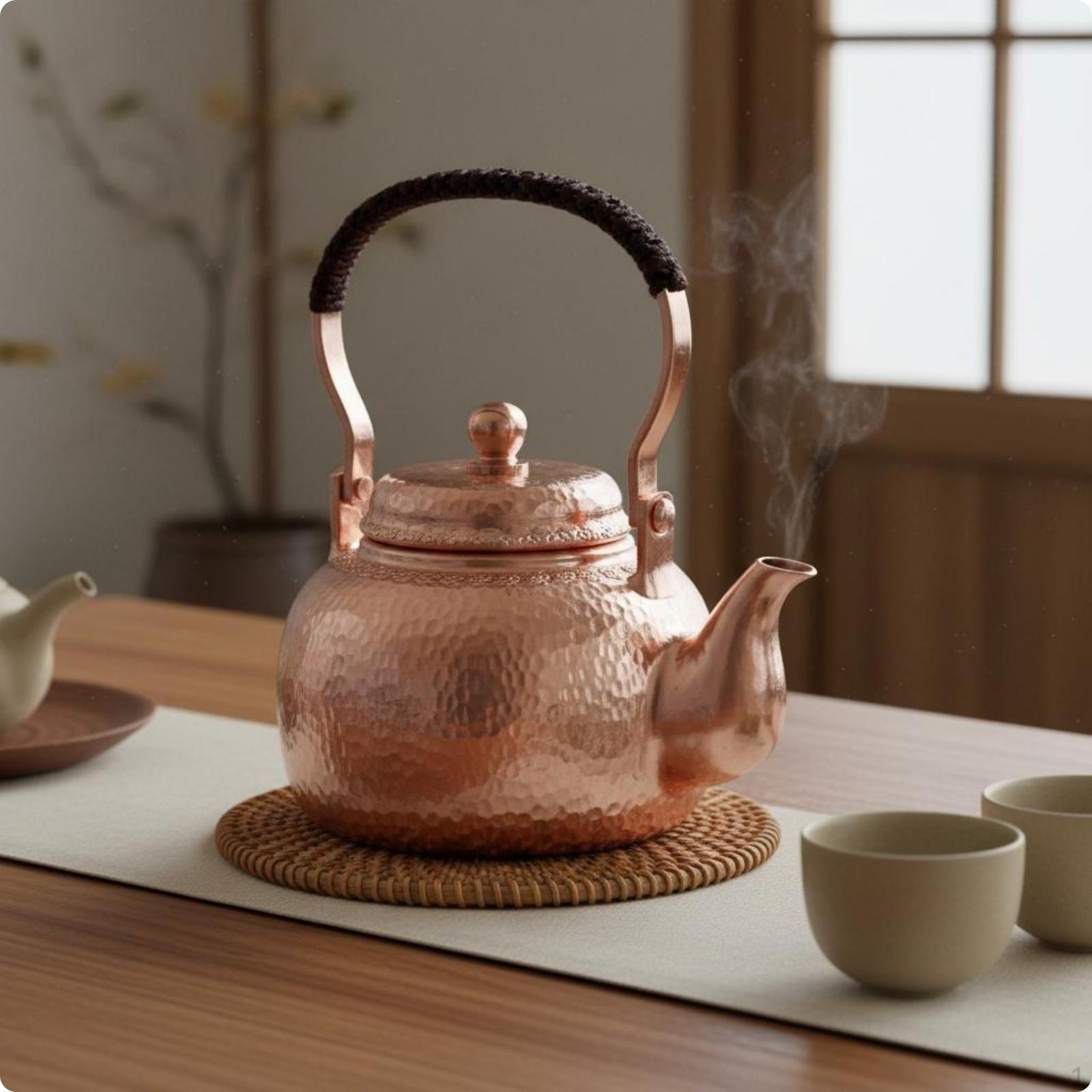 Pure Copper Teapot Handmade Tea Kettle Wooden Handle Lifting Beam