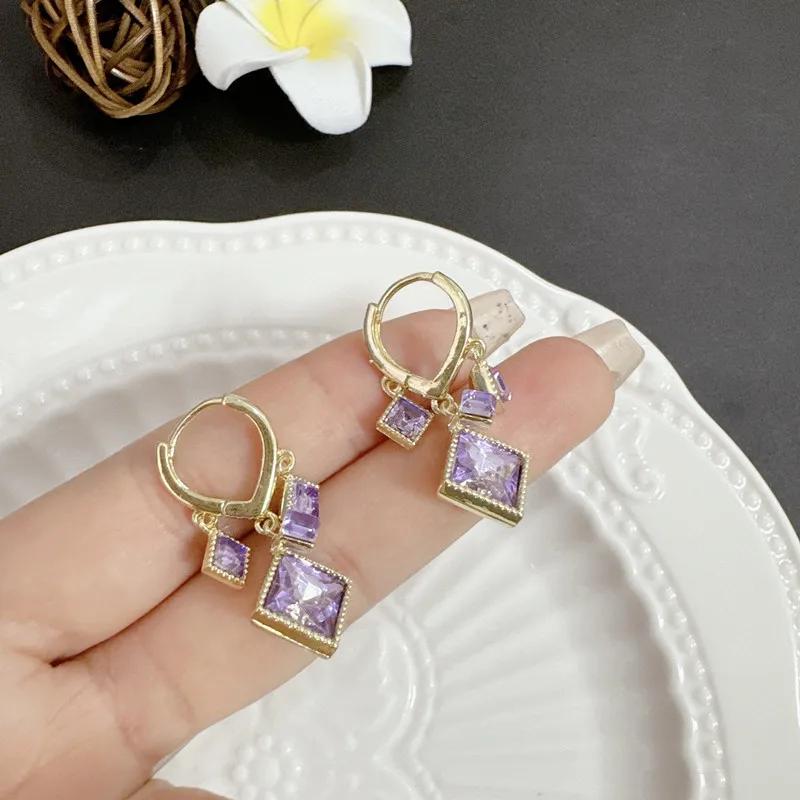 Geometrische Quadratische Braune Zirkon Anhängerohrringe Für Damen Modisches Personalisiertes Tägliches Accessoire Party Geburtstagsgeschenke