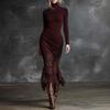 Women's High Neck Lace Panel Bodycon Maxi Dress, Slim Fit Long Dress for Cocktail Party and Evening Wear