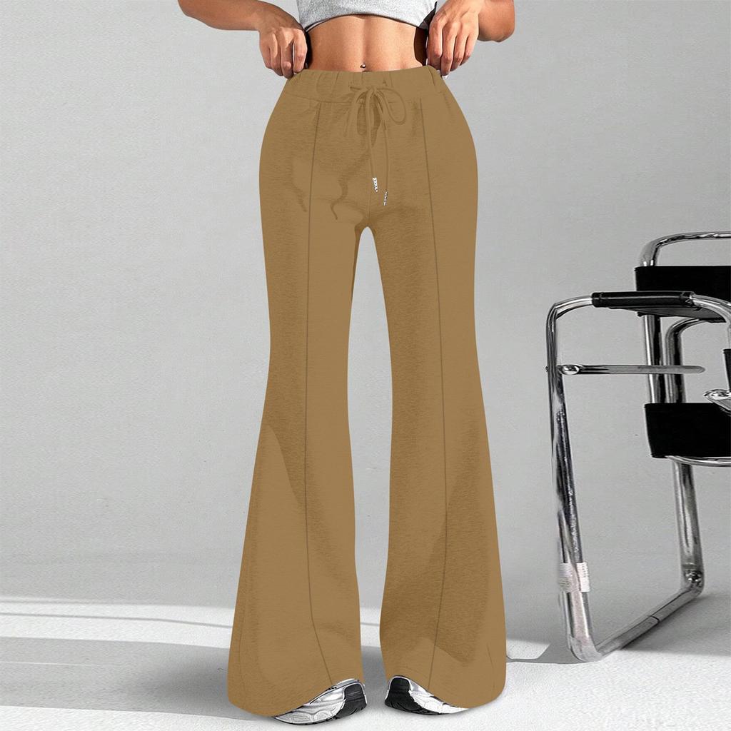 Ladies Fashion Loose Draw String Waist Solid Color Cargo Pants Leisure Flares