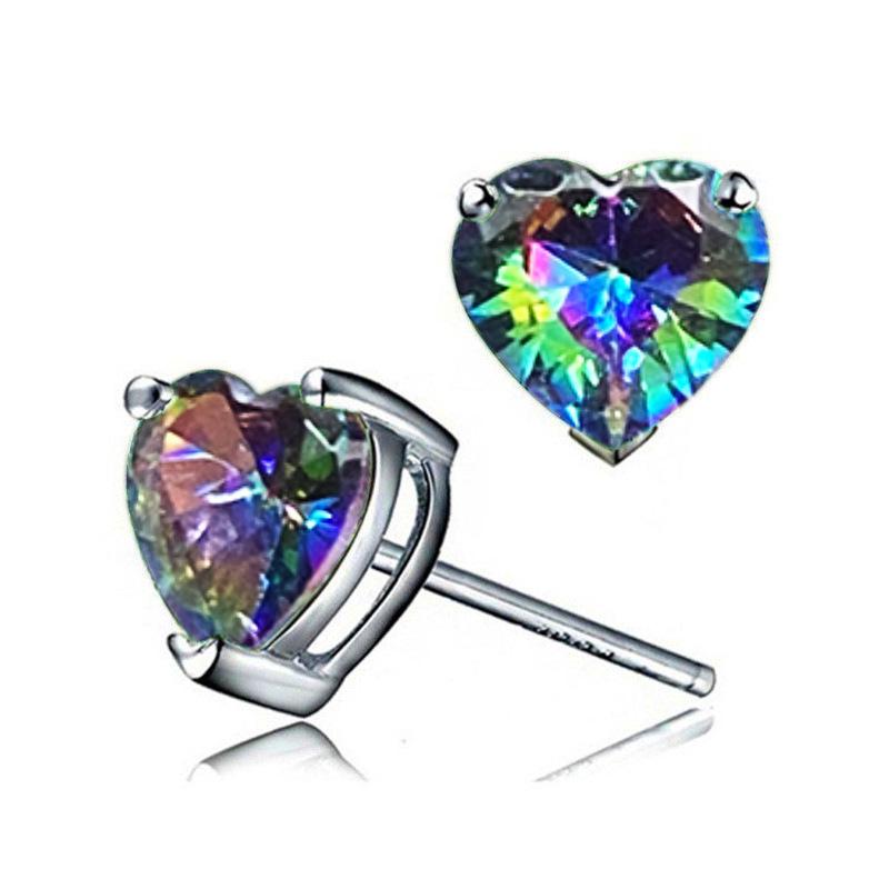 Fashionable Mini Heart-Shaped Zircon Stud Earrings For Women, Heart-Shaped Colorful Diamond Multi-Color Earrings