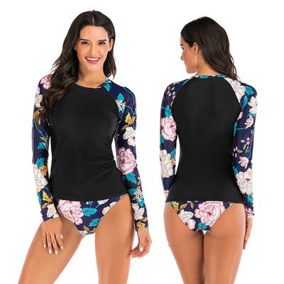 Women Sunscreen Long Sleeve Print  Beach Surfing Suit Swimwear