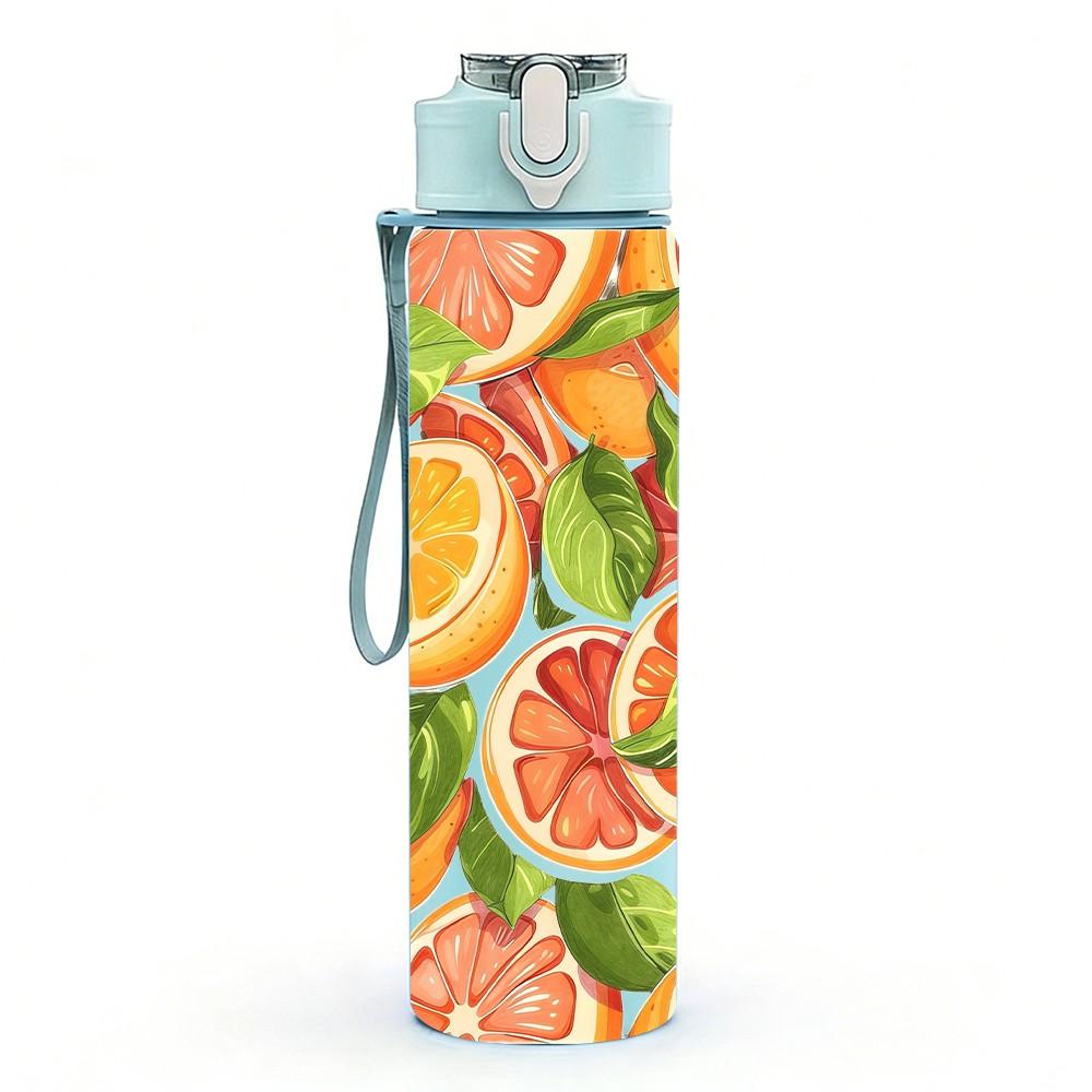 1PC Mixed Citrus Orange Slice Print 750ml Color Plastic Sports Water Bottle Leakproof Flip Straw Lid Suitable for Sports Office Home Use