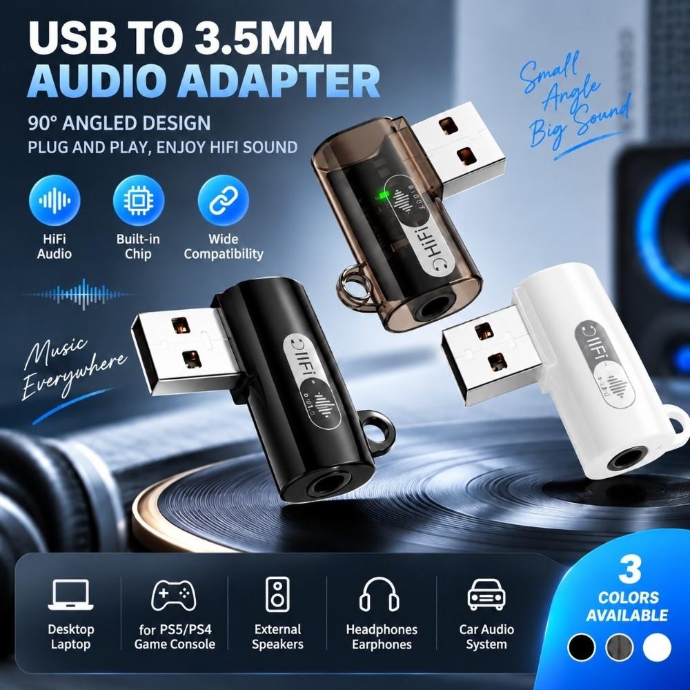 90 Degree Headphone Audio Converter Male to Female USB Audio Dongle Video Calls