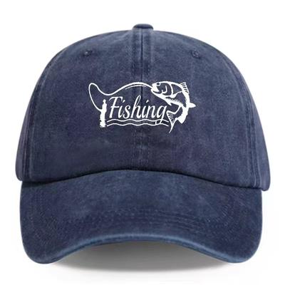 Fishing Print Baseball Cap for Unisex, Outdoor Hat with Curved Brim, Stylish American Washed Vintage Baseball Cap, Trendy Style