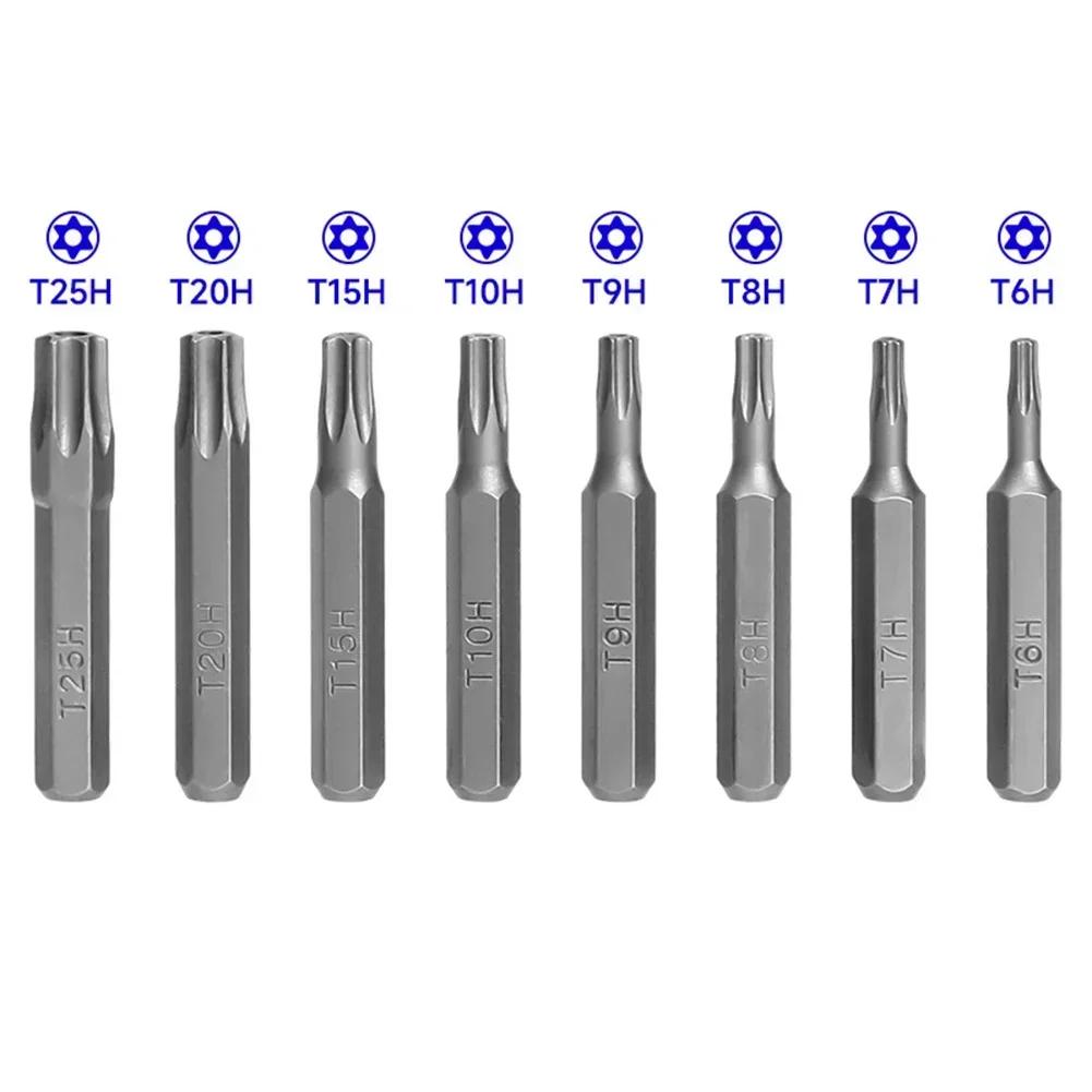 50pcs 4mm Small Hex Shank Screwdriver Bits Set T6H/T7H/T8H/T9H/T10H/T15H/T20H/T25H For Torx Plum Blossom Head Hand Tools