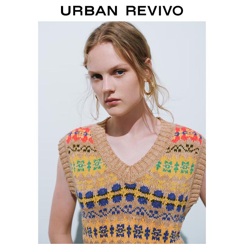 UR Dam Retro Färgblock V-ringad Stickad Väst