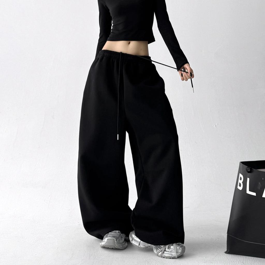 Women's High-Waist Classic Sports Sweatpants - Spring/Autumn 2025, Slimming Loose Fit, Straight Wide Leg Long Pants.