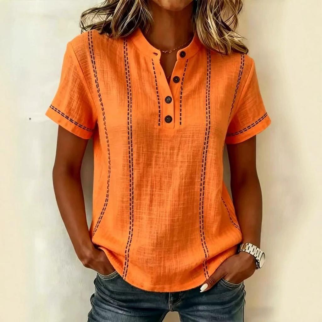 Fashionable Women's Button Up Collar Short Sleeved Women's Shirt