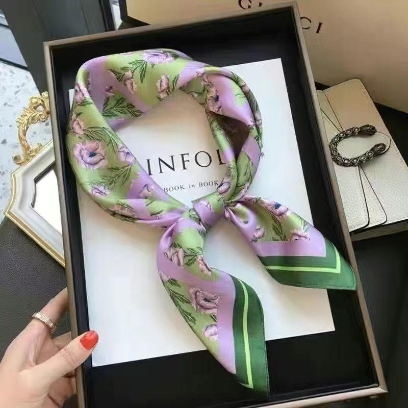 Women's Korean-Style Square Silk Scarf | Thin, Versatile & Elegant, French-Inspired Casual Decorative Neckerchief – Stylish Scarf for Ladies