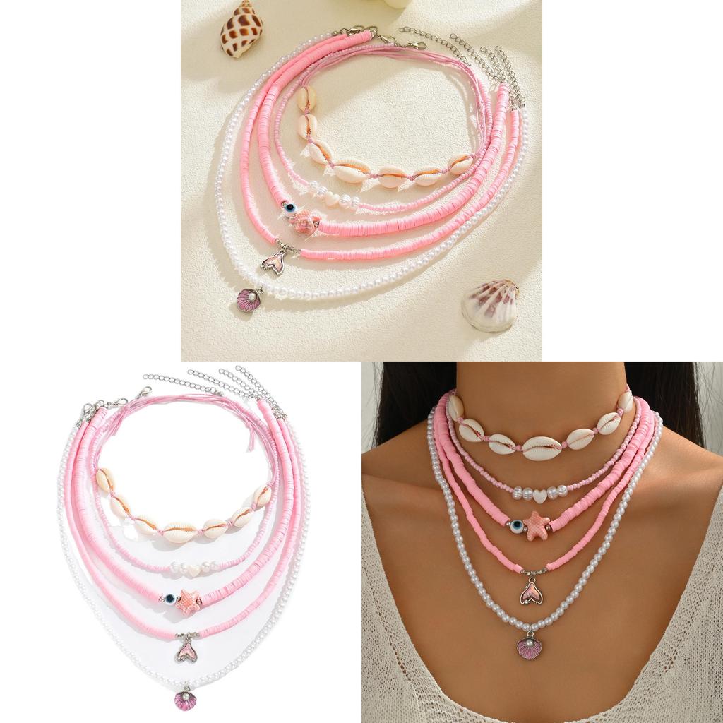 Fashion Shell Necklace With Pearl Beads Multilayered For Women And Men