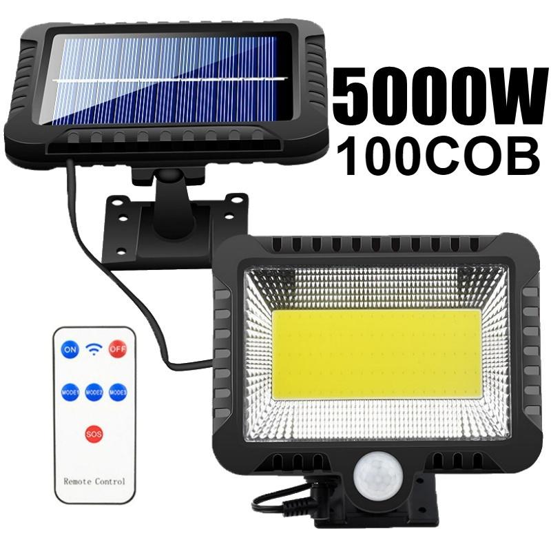 

COB светодиодный солнечный настенный светильник с датчиком движения PIR, прожектор, водонепроницаемый уличный садовый светильник для садового декора, дорожка, уличный солнечный светильник 100COB