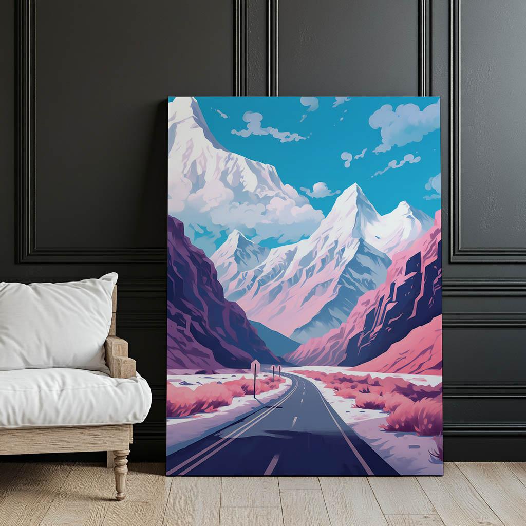 Pastelowy Krajobraz Górski Pastelowy Krajobraz Górski, 70X100 Cm, Rama Drewniana Jasny Dąb, Papier Matowy 230 Gsm