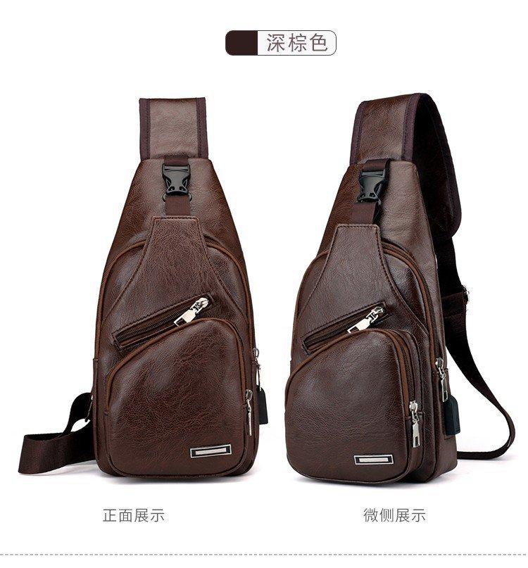 Vintage Men Fashion Shoulder Chest Bags USB Charging Leather Messenger Travel Packs Wallet AVE