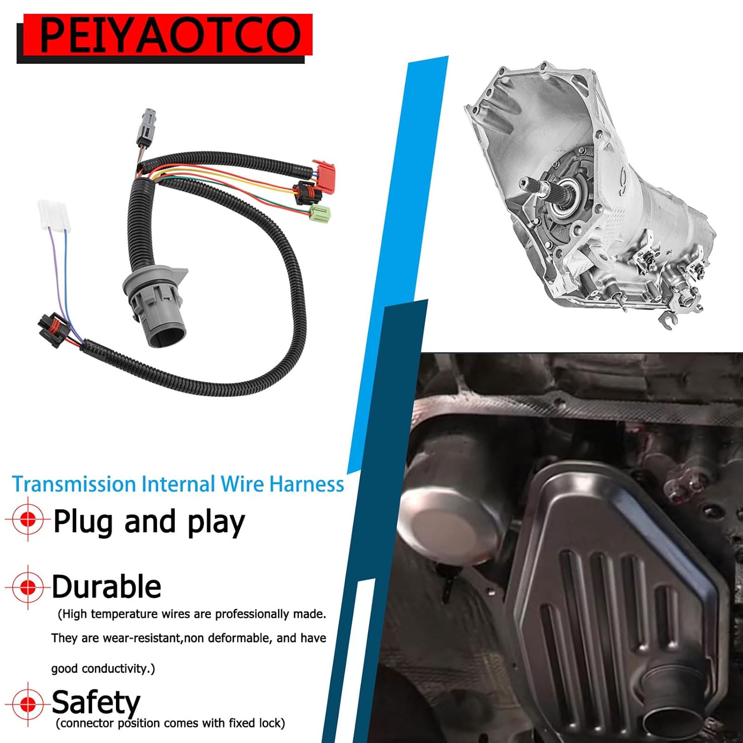 4L80E Internal Transmission Wire Harness with Temp Sensor Fit for GM 4L80E 4L80 4L85E MT1 MN8 1991-2003 Replaces 24241218, 3500032, 34446, 24222798,