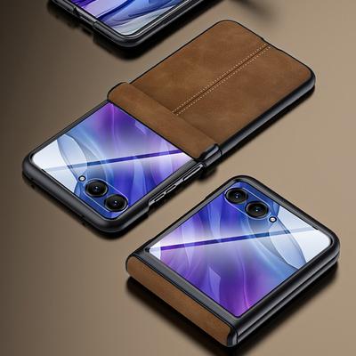 For Motorola Razr 50 Ultra 5G Case Leather Hard PC Phone Cover with Rear Screen Film/Hinge