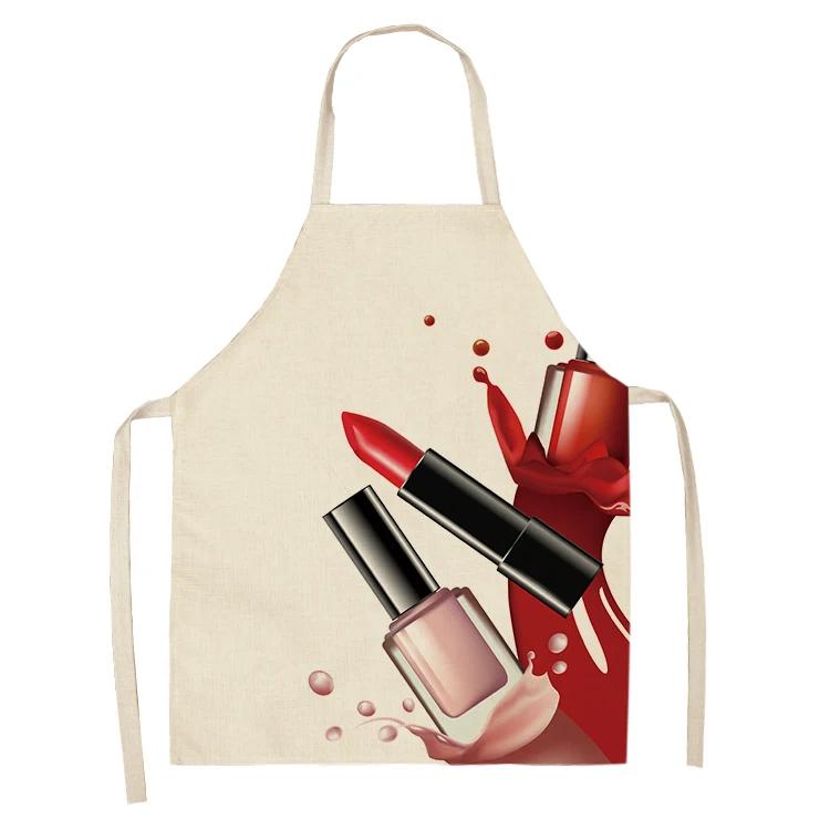 Nail Polish Lipstick Kitchen Cotton Linen Apron Bib Home Cleaning Ladies Cooking Picnic
