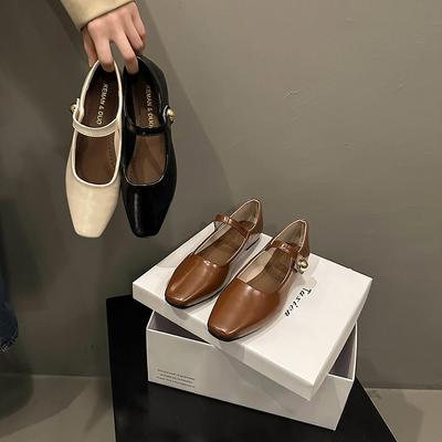 French Xiaoxiangfeng Square Head Mary Jane Women's Shoes New 2024 New Spring Brown Skirt Evening Single Shoes