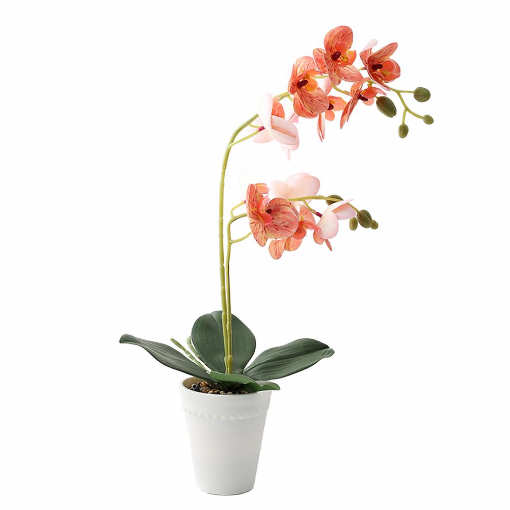 Decorative Two Stem Orchid Arrangement for Stylish For Home Weddings and Events Silk and Plastic with Flower Pot