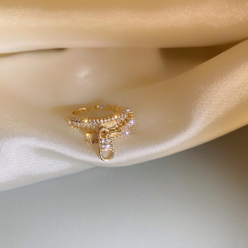 Inel Geometric cu Zircon Placat cu Aur - Modă High-End în Stil Coreean pentru Degetul Arătător