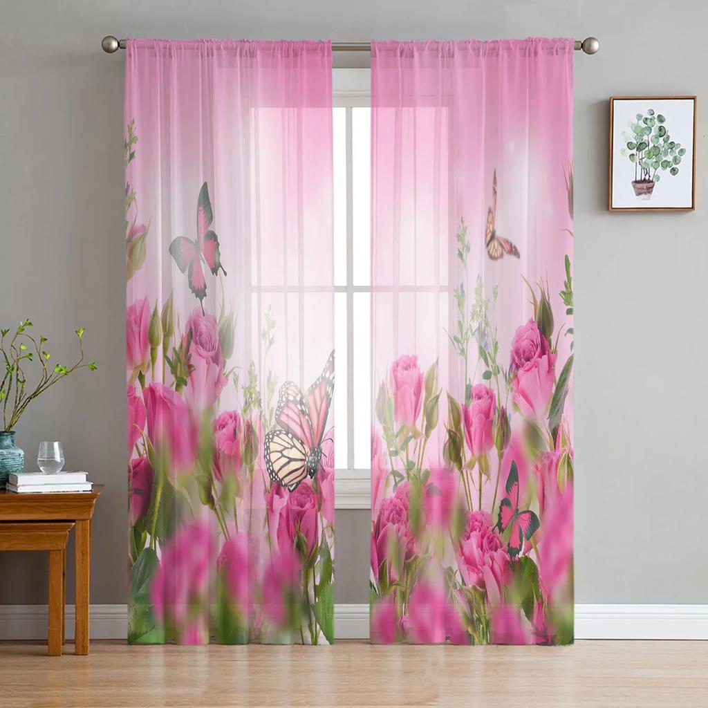 White Plumeria Flower White Tulle Sheer Curtains for Living Room Decoration Window Curtain for Bedroom Voile Organza Drapes
