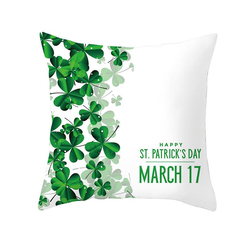 Home St. Patrick's Day Green Peach Velvet Cushion Cover National Day Four-Leaf Clover Cushion Cover