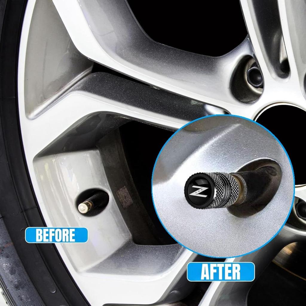 Metal Tire Valve Stem Cap Covers Z Emblem Air Valve Cap Set Dust Proof Leak-Proof Air Cover Compatible with 350Z 370Z Z34 Z33 Accessories (A)
