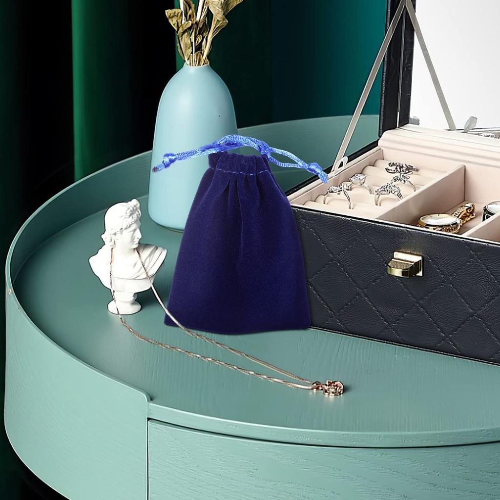 FRCOLOR Jewelry Pouch Drawstring Bag Small 8x10cm Set Accessory Storage Bag Packaging Wrapping Jewelry Storage Small Item Case Navy Blue 50-Piece