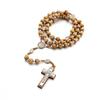 Handmade Wood Rosary Necklaces Men Women Necklaces Catholic Cross Pendant Meditation Jewelry Christian Religious Gift