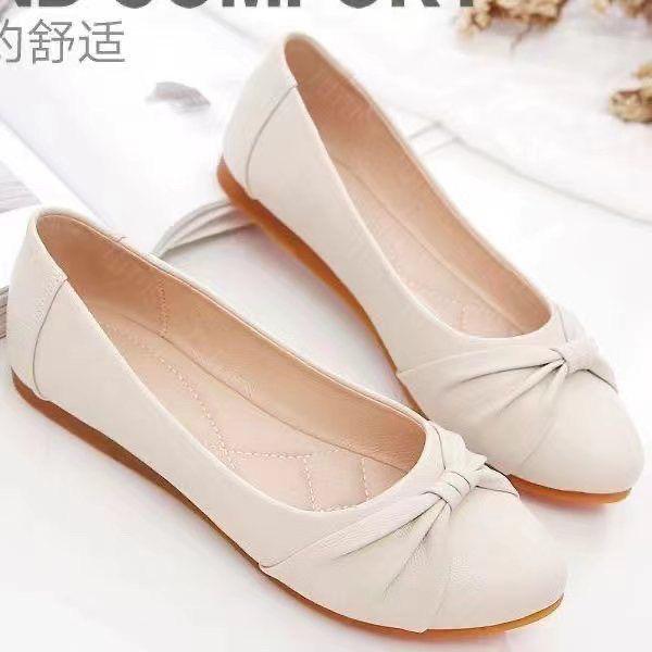 Popular beef tendon soft-soled Doudou shoes, spring mother pedal pointed flat bottom shallow mouth women's single shoes