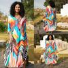 European-American Cotton Print Loose Plus Size Long Dress Beach Cover-Up Robe Style